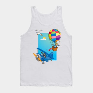 Drawing of a boy in a hot air balloon and a happy pilot in a blue airplane Tank Top